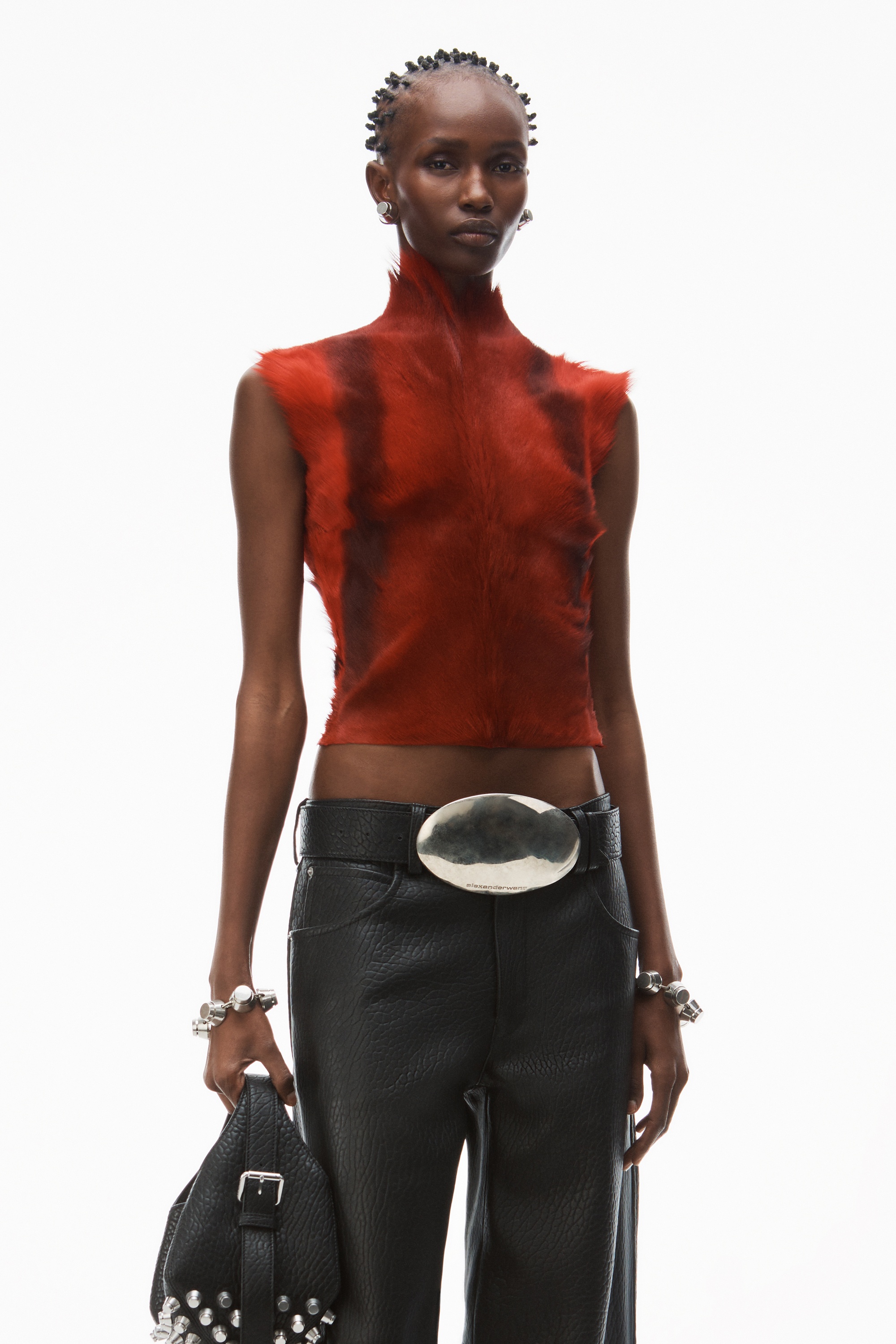 low-rise five-pocket pant in lambskin leather - 7