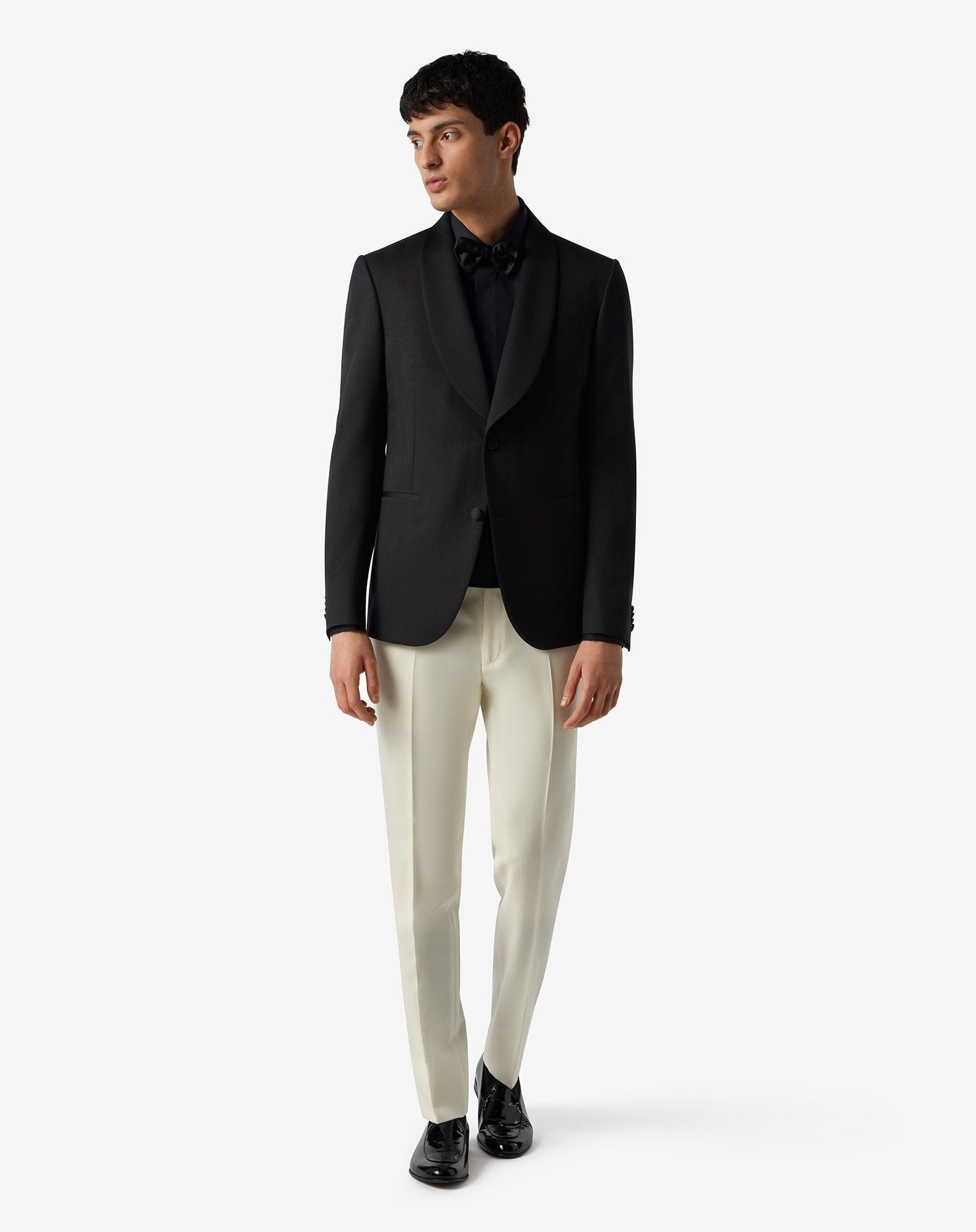 Black 3D chevron wool tuxedo jacket - 6