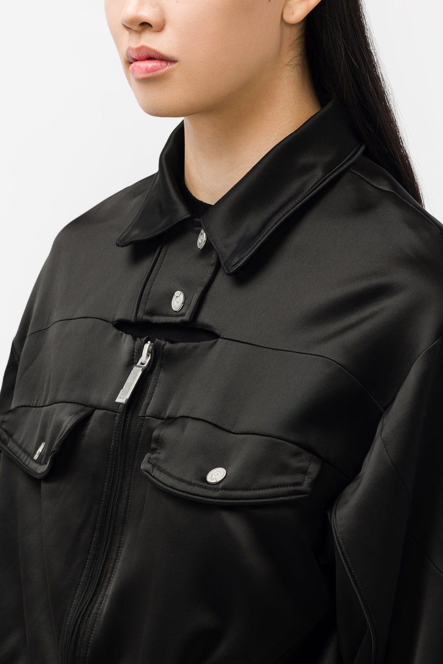 Streamline Arch Panelled Bomber Jacket in Black - 4