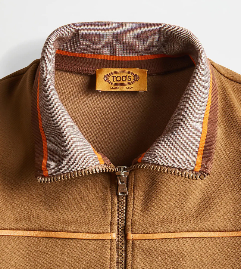 CARDIGAN WITH LEATHER PIPING - BROWN 5