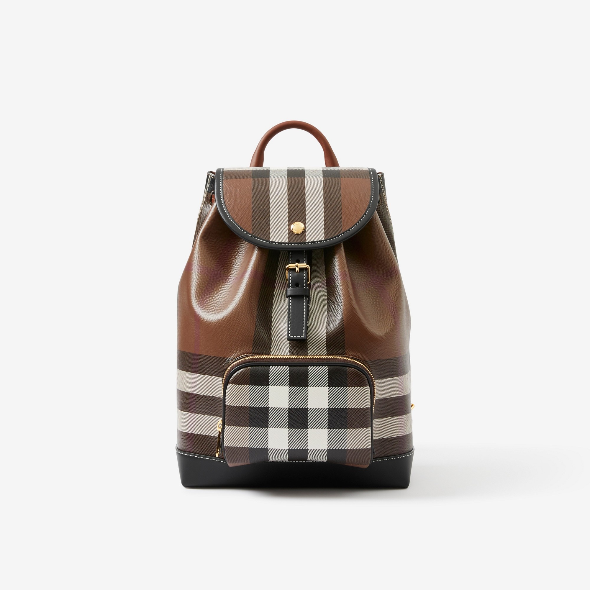 Check and Leather Backpack - 1