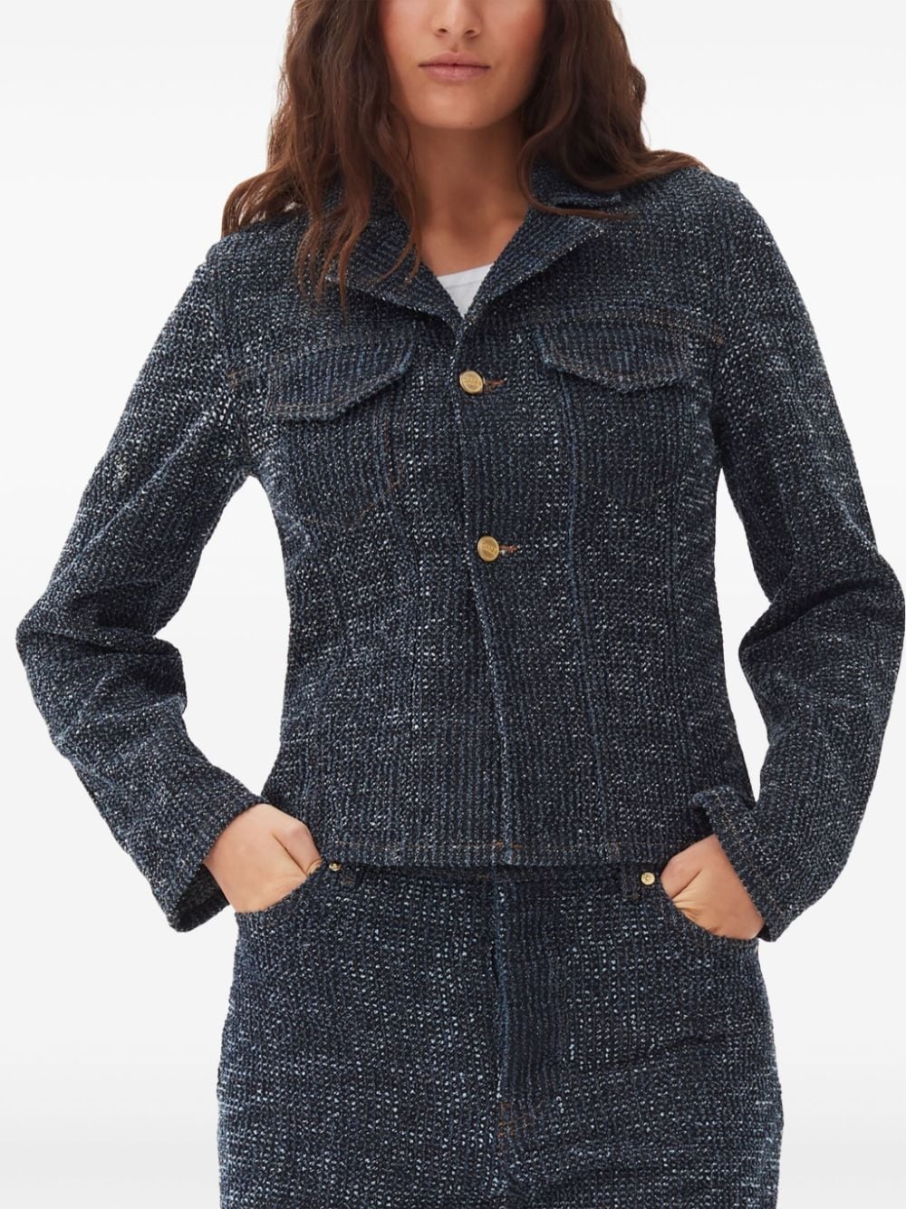 fluffy denim fitted blazer - 5