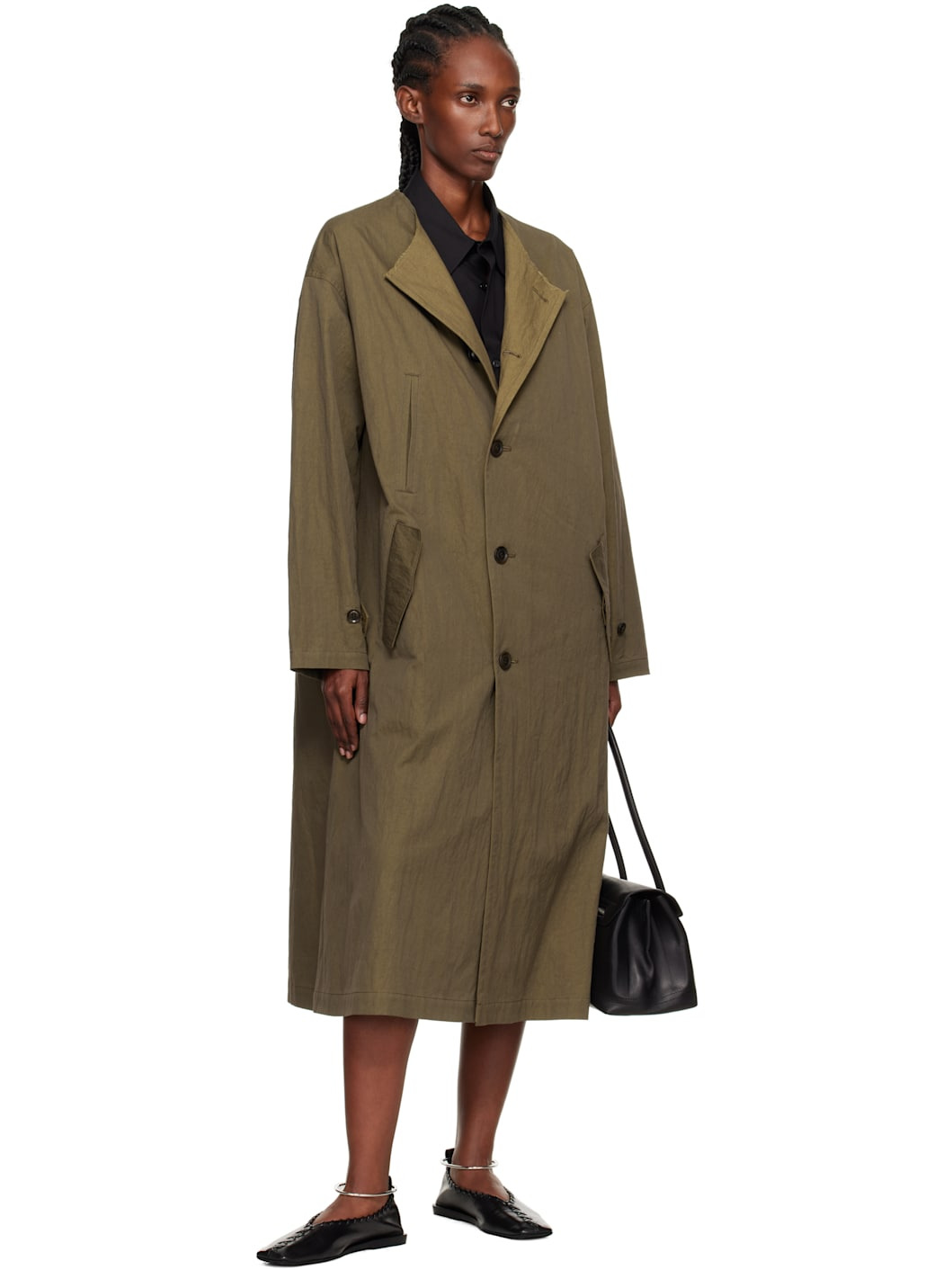 Khaki O-Collarless Coat - 4