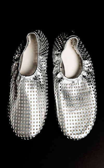 ST. AGNI Perforated Leather Ballet Flats silver outlook