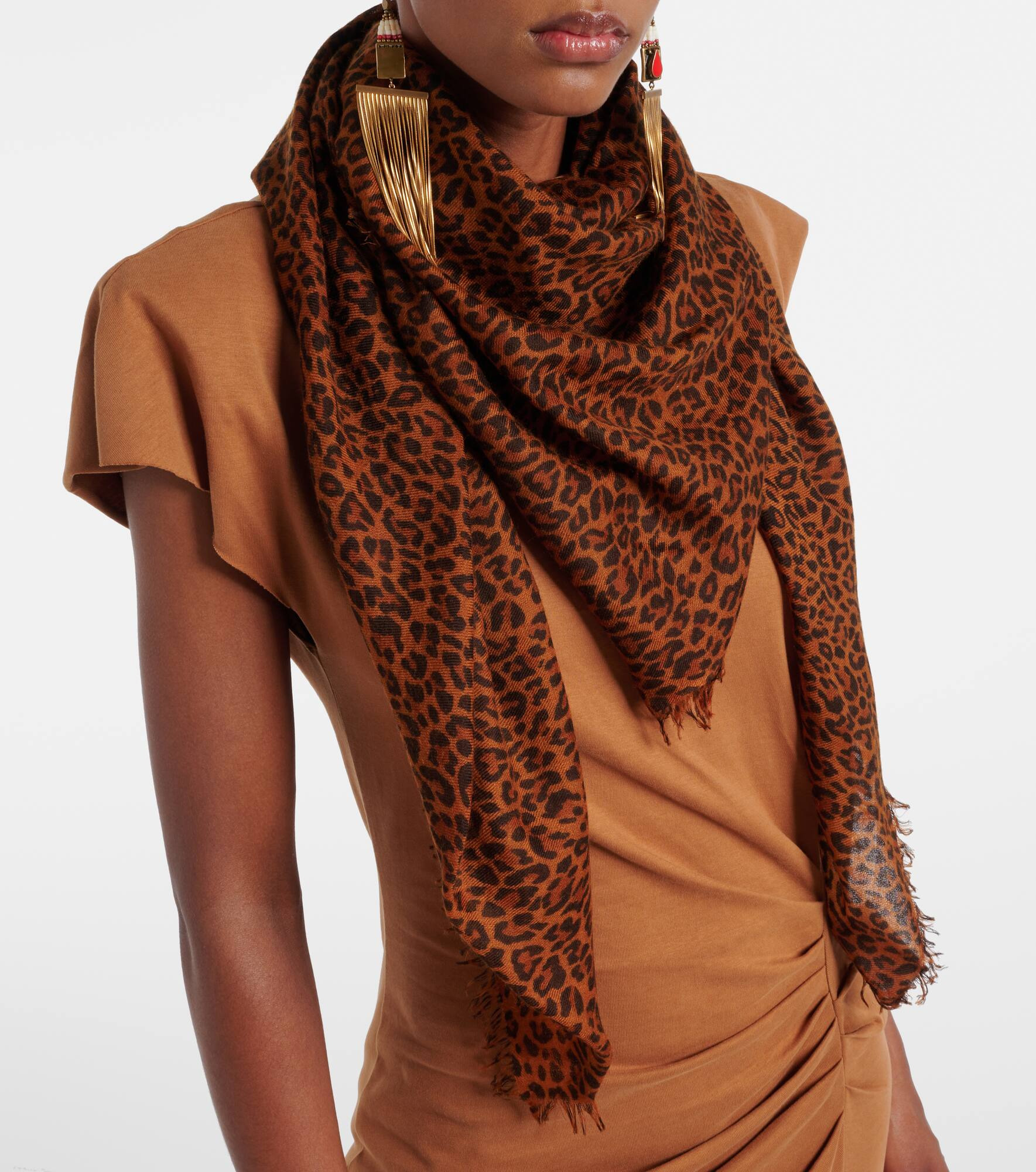 Leopard-print cashmere and wool scarf - 2
