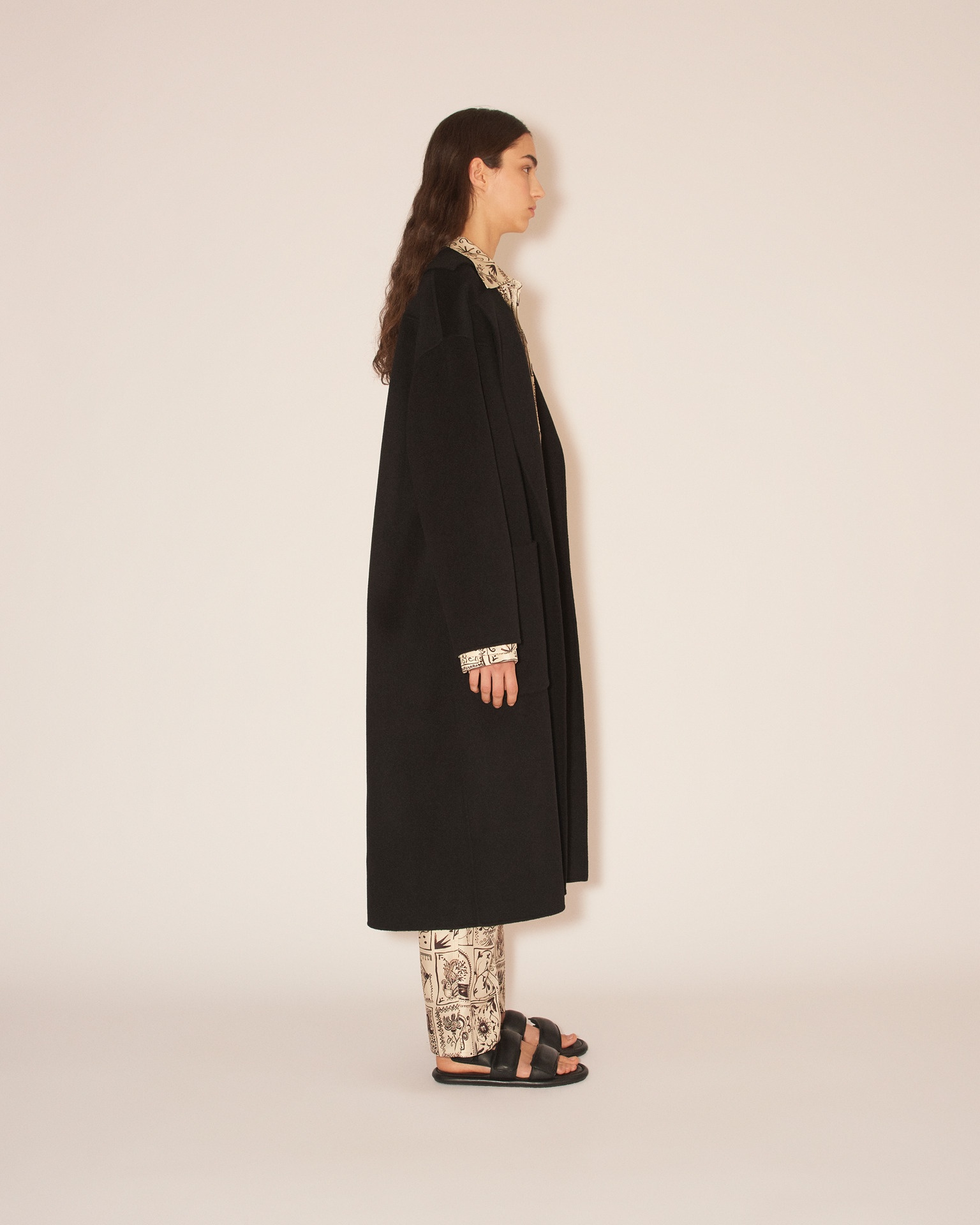 ALAMO - Wool silk blend robe coat - Black - 5