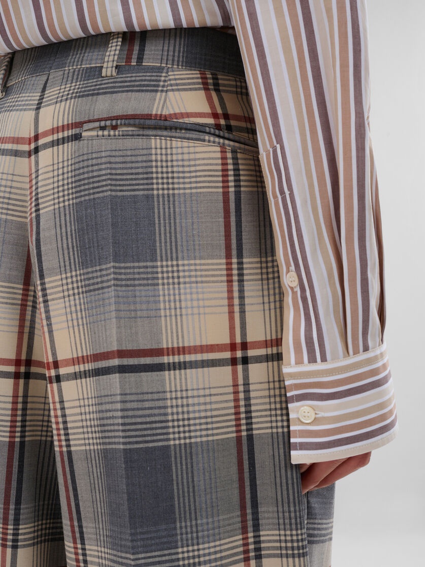 GREY CHECKED WOOL PLEATED TROUSERS - 4