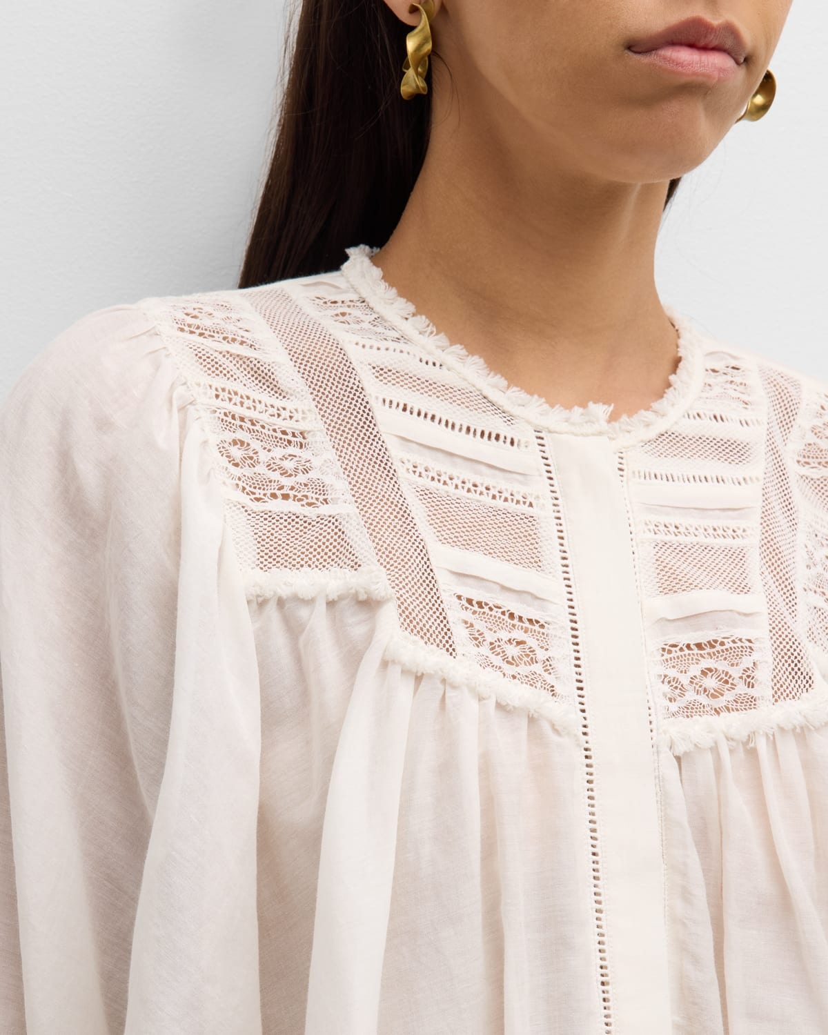 Stunning Dream Ruched Lace-Yoke Blouse - 5