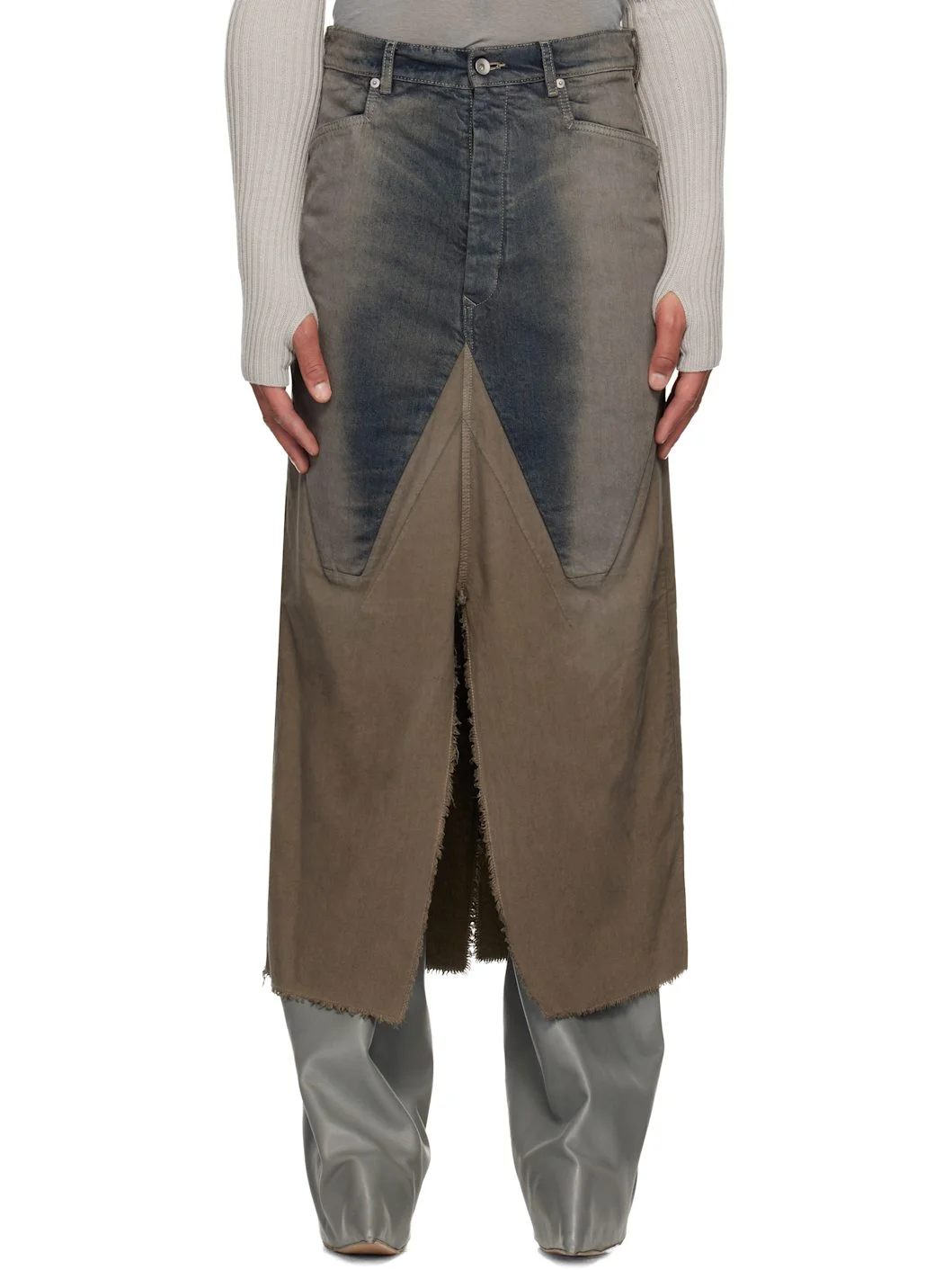 Gray Concordians Long Slivered Denim Skirt - 1