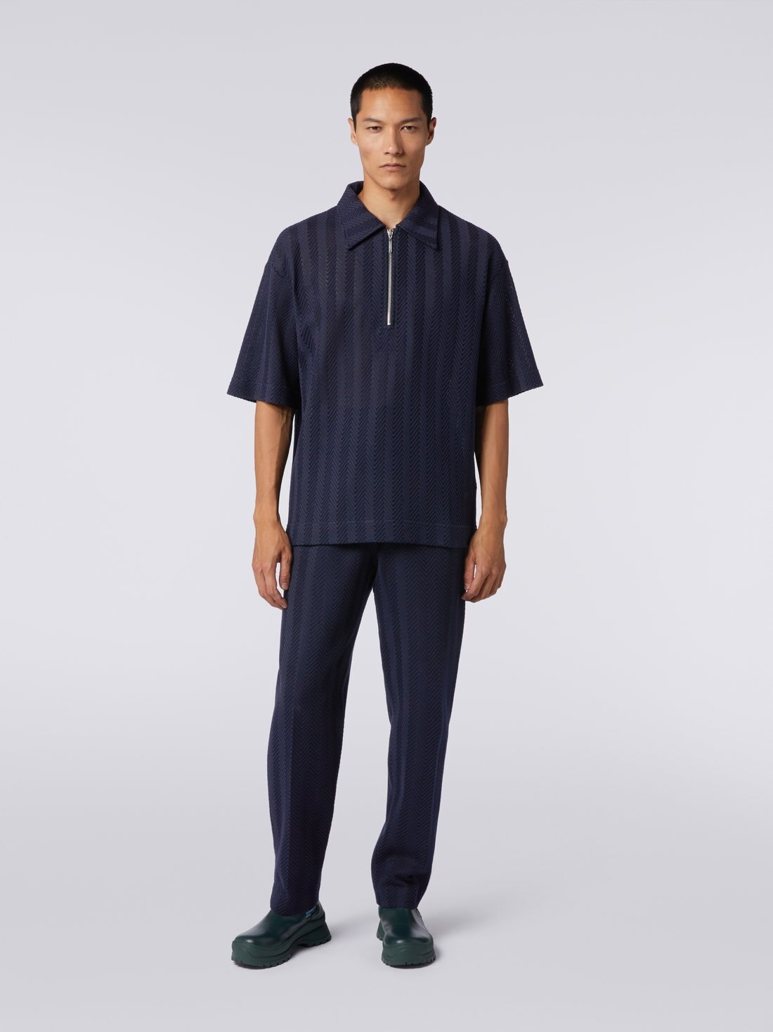 Cotton and viscose short-sleeved polo shirt with zip - 2