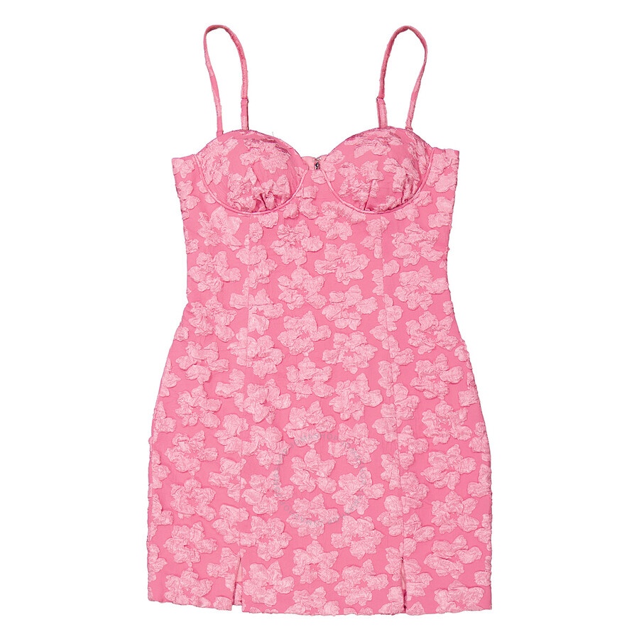Rotate Ladies Fuchsia Pink Jacquard Flower Recycled Polyester Mini Dress - 2