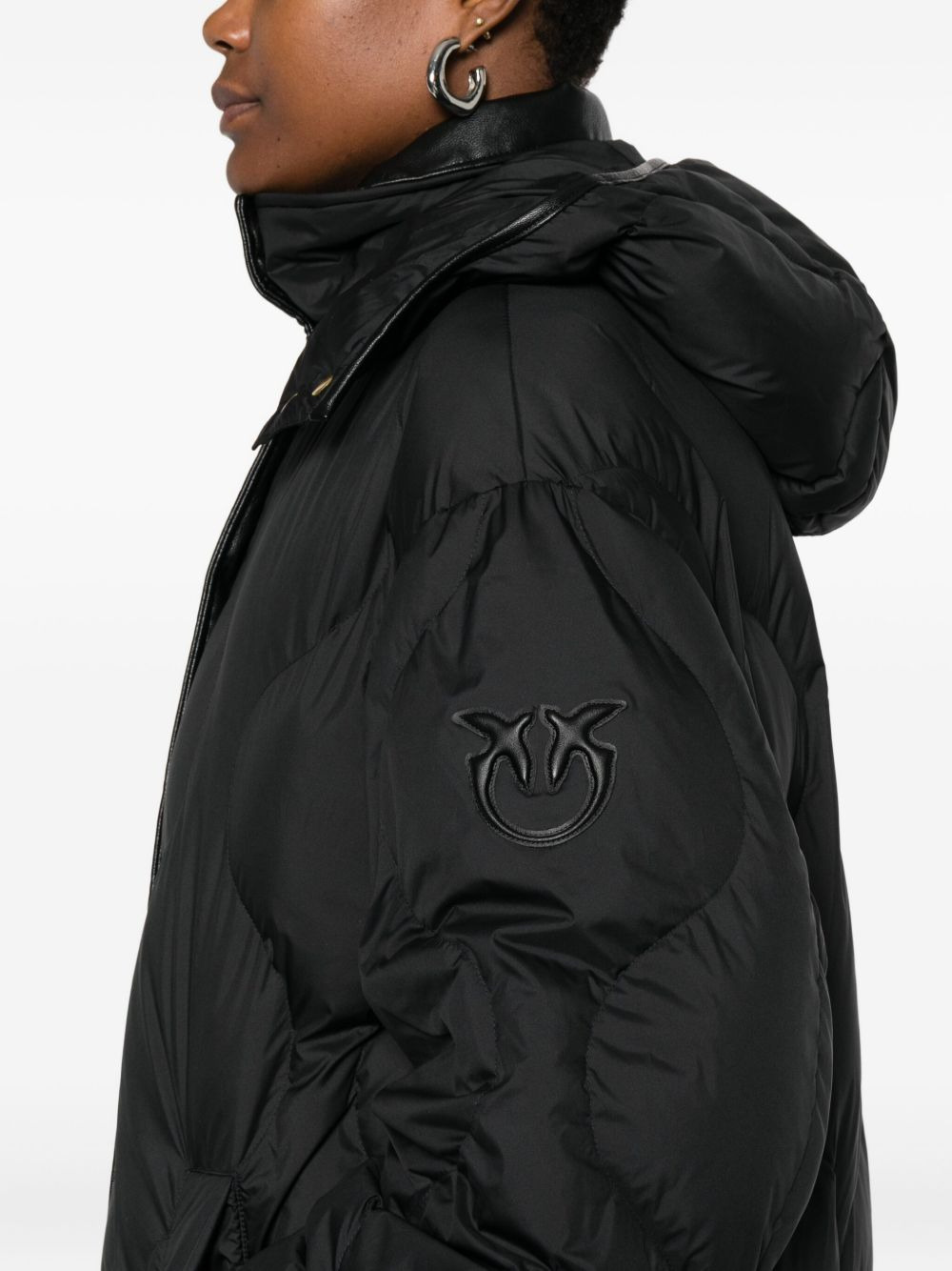 quilted leather-insert coat - 5