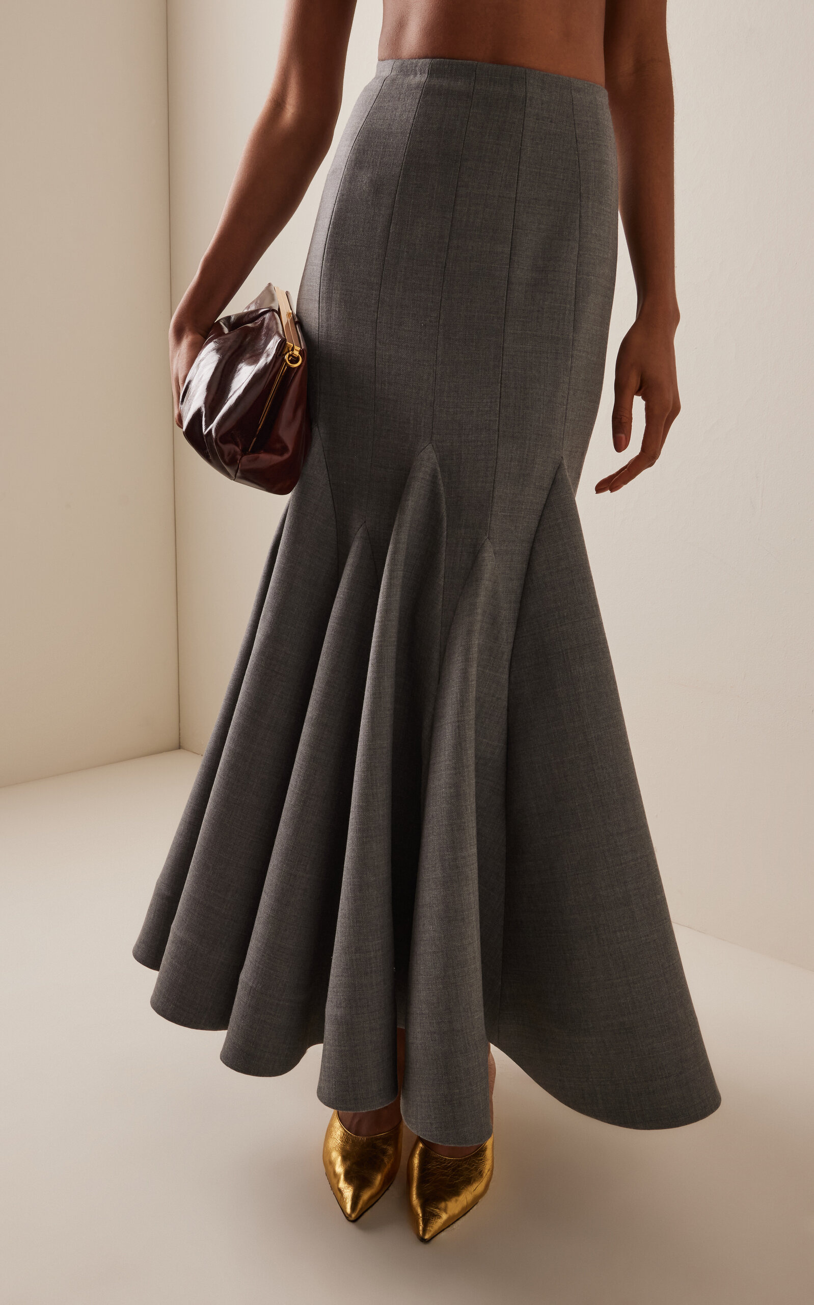 Pleated Wool-Blend Midi Skirt grey - 3