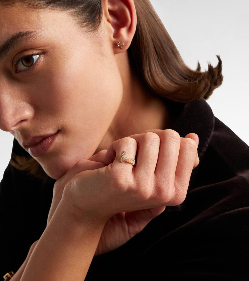 SYDNEY EVAN Omg Script 14kt gold ring with diamonds outlook