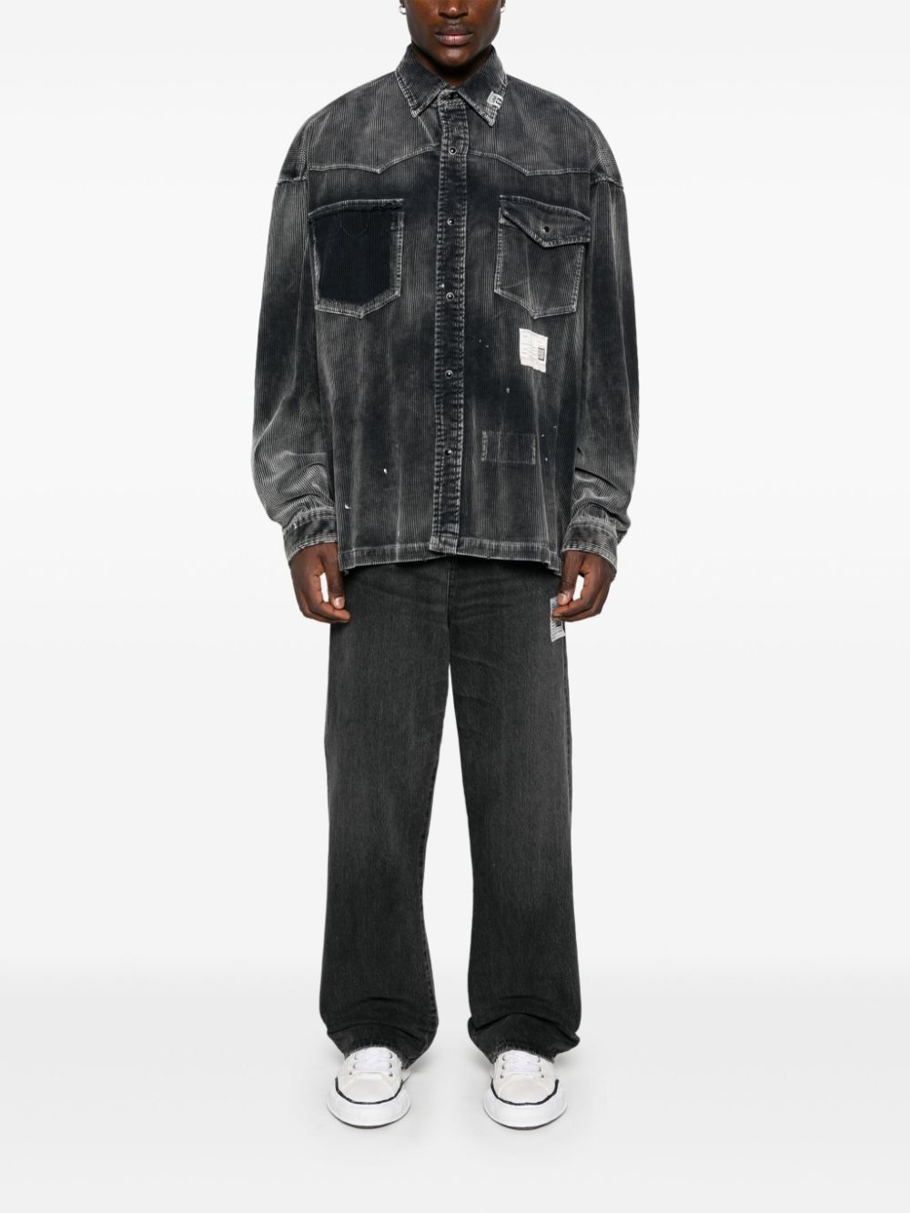 distressed-finish corduroy shirt - 2