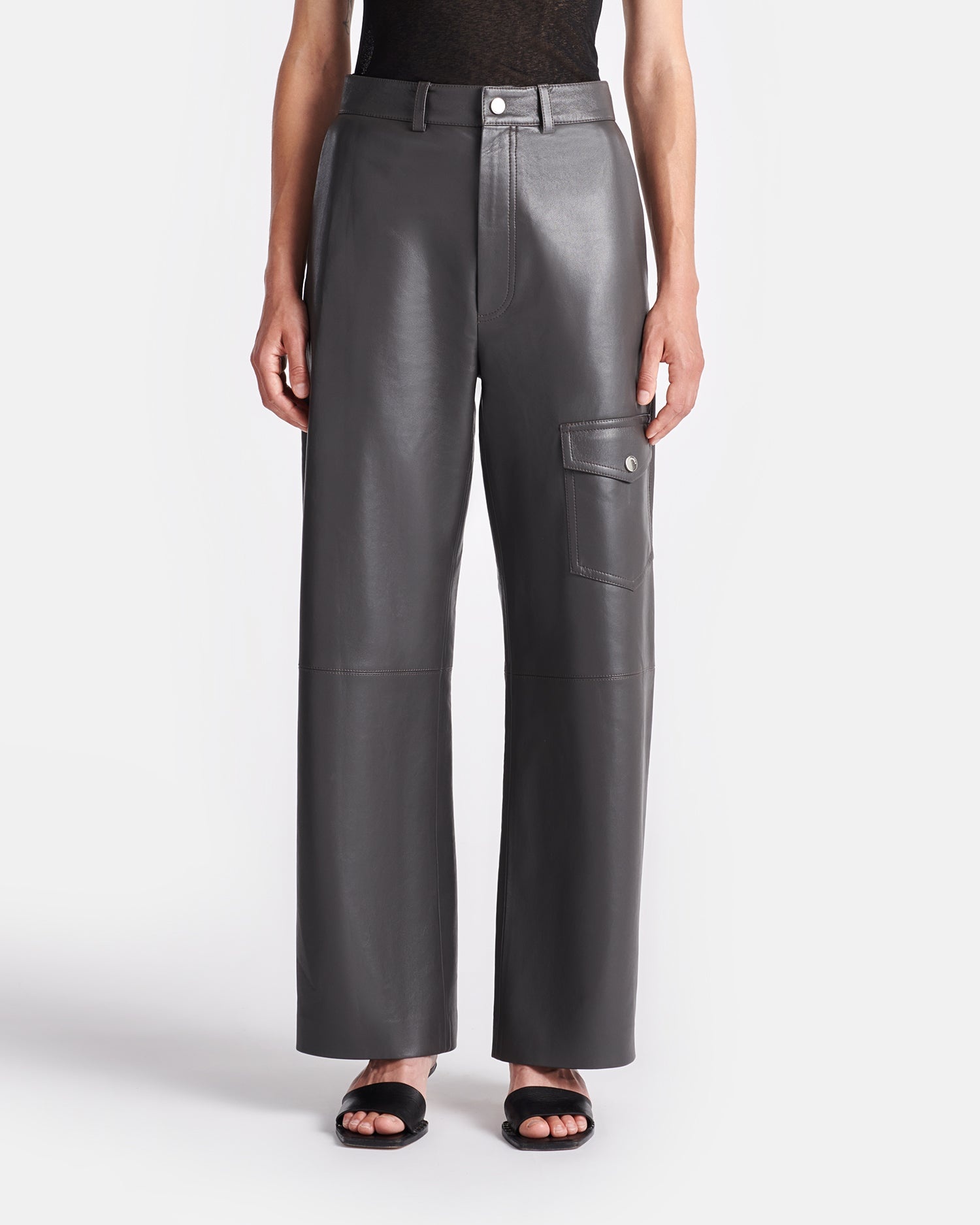 Regenerated Leather Barrel-Leg Pants - 3