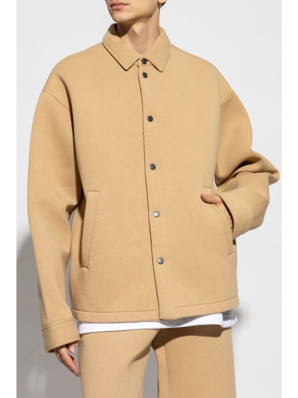 logo-embossed cotton shirt jacket - 3