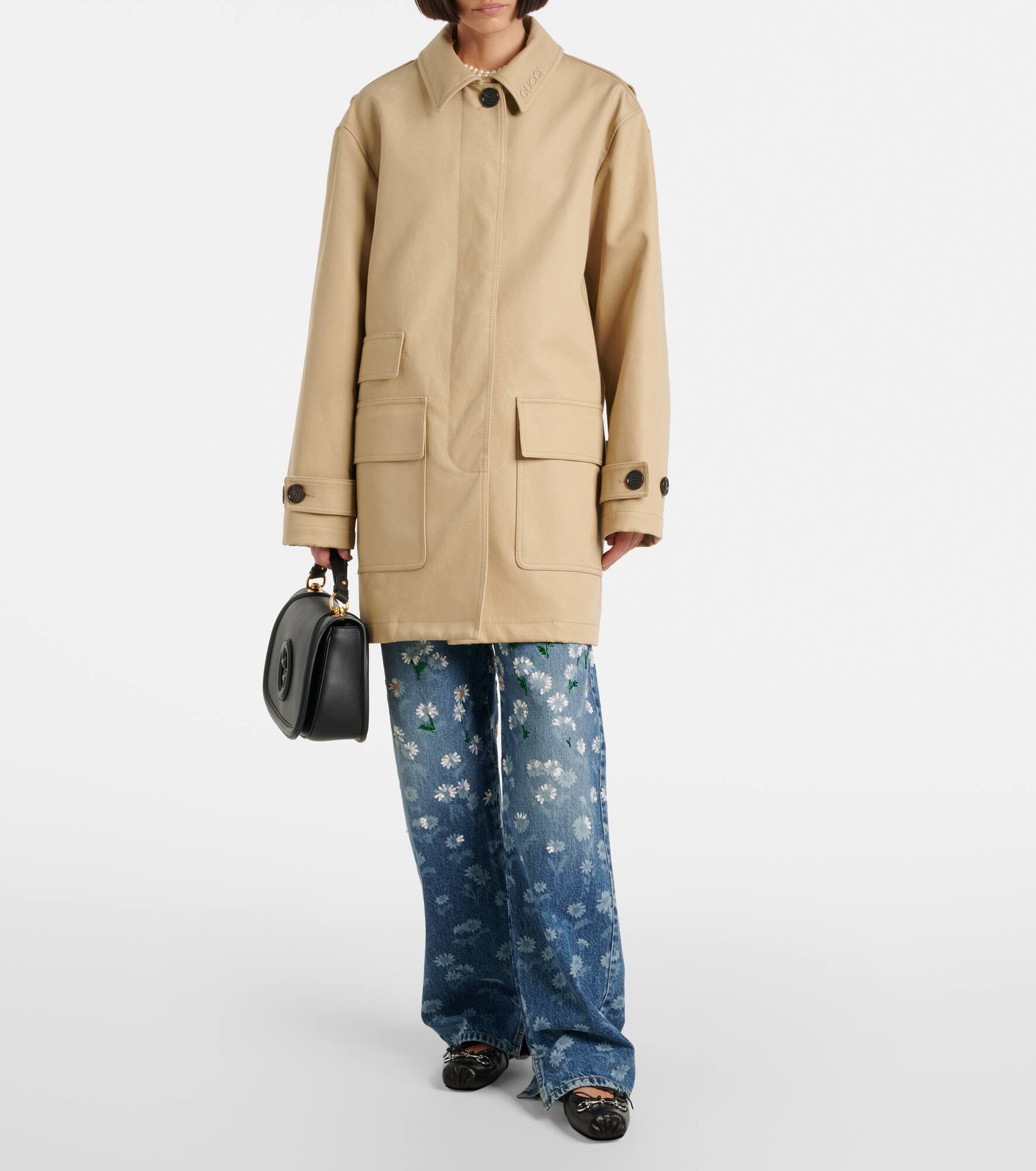 Logo cotton gabardine trench coat - 8