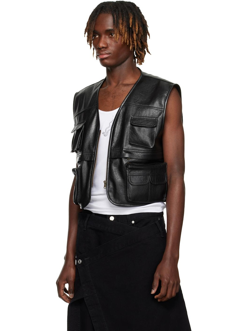 LU'U DAN Black Cargo Faux-Leather Vest outlook