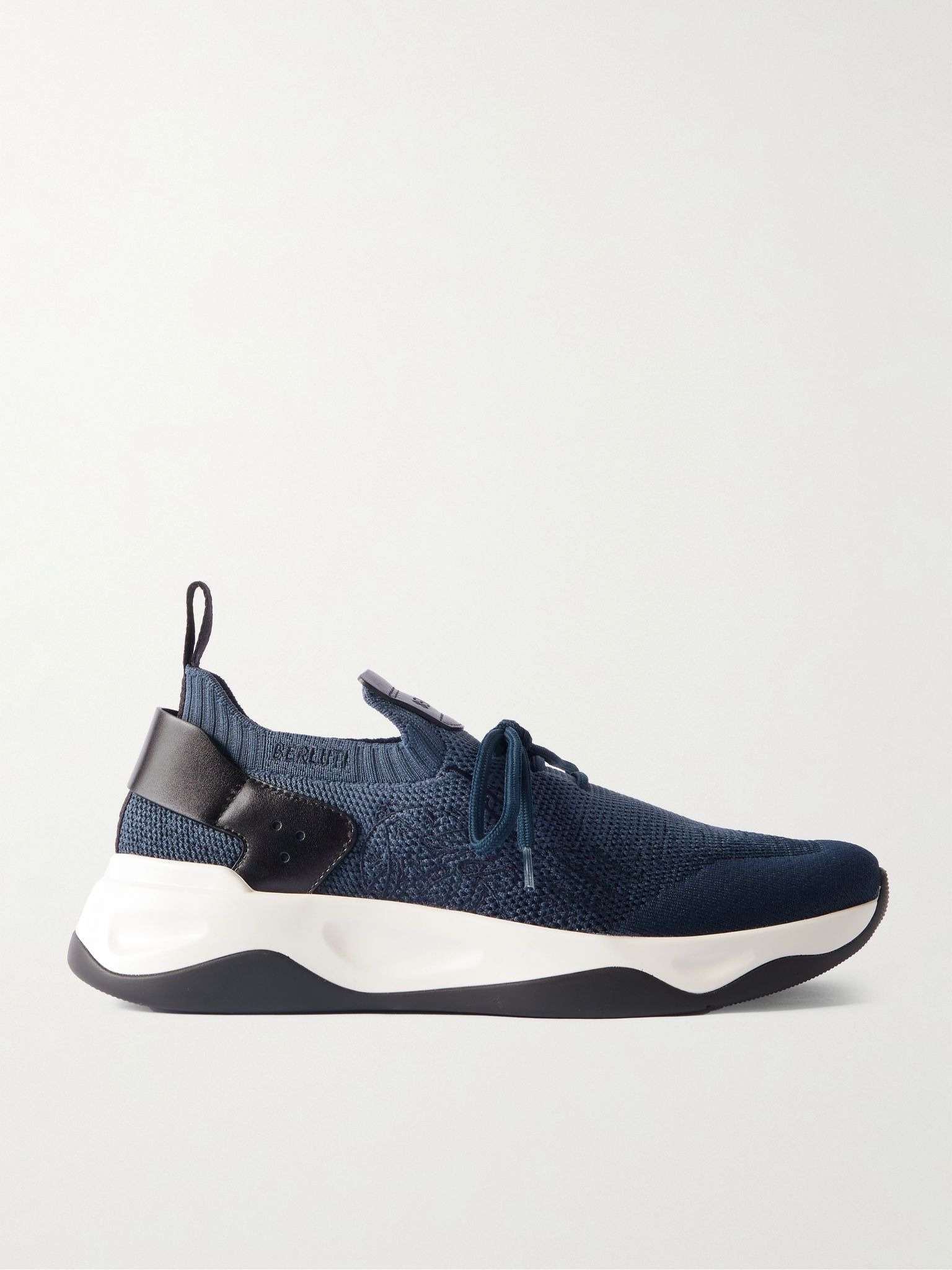 Shadow Scritto Venezia Leather-Trimmed Stretch-Knit Sneakers Blue - 1