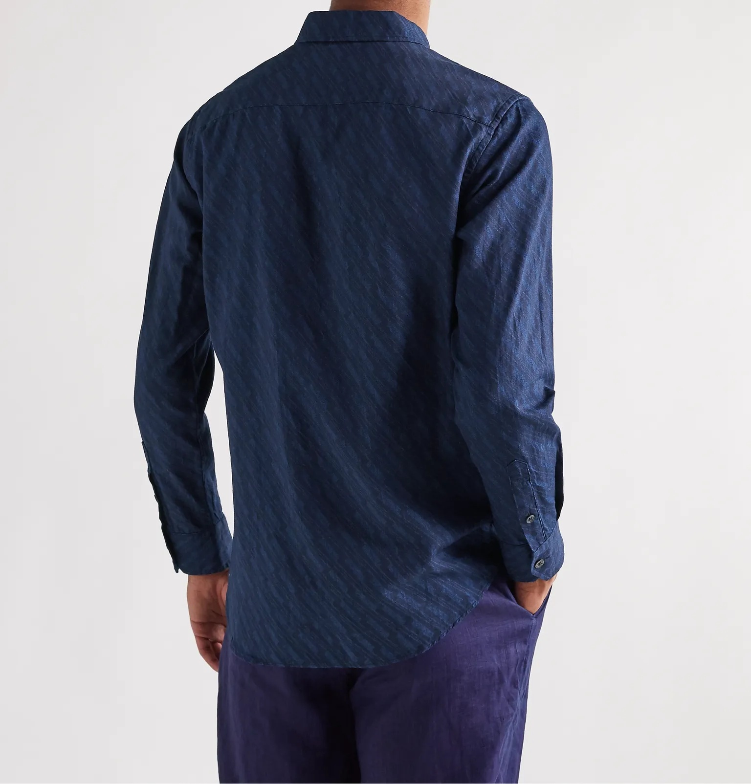 Button-Down Collar Indigo-Dyed Printed Cotton-Twill Shirt - 4