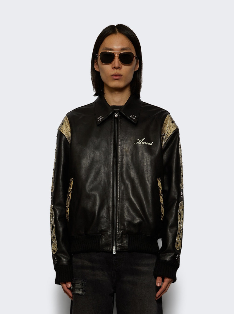 AMIRI Bones Studded Leather Bomber Jacket Black outlook
