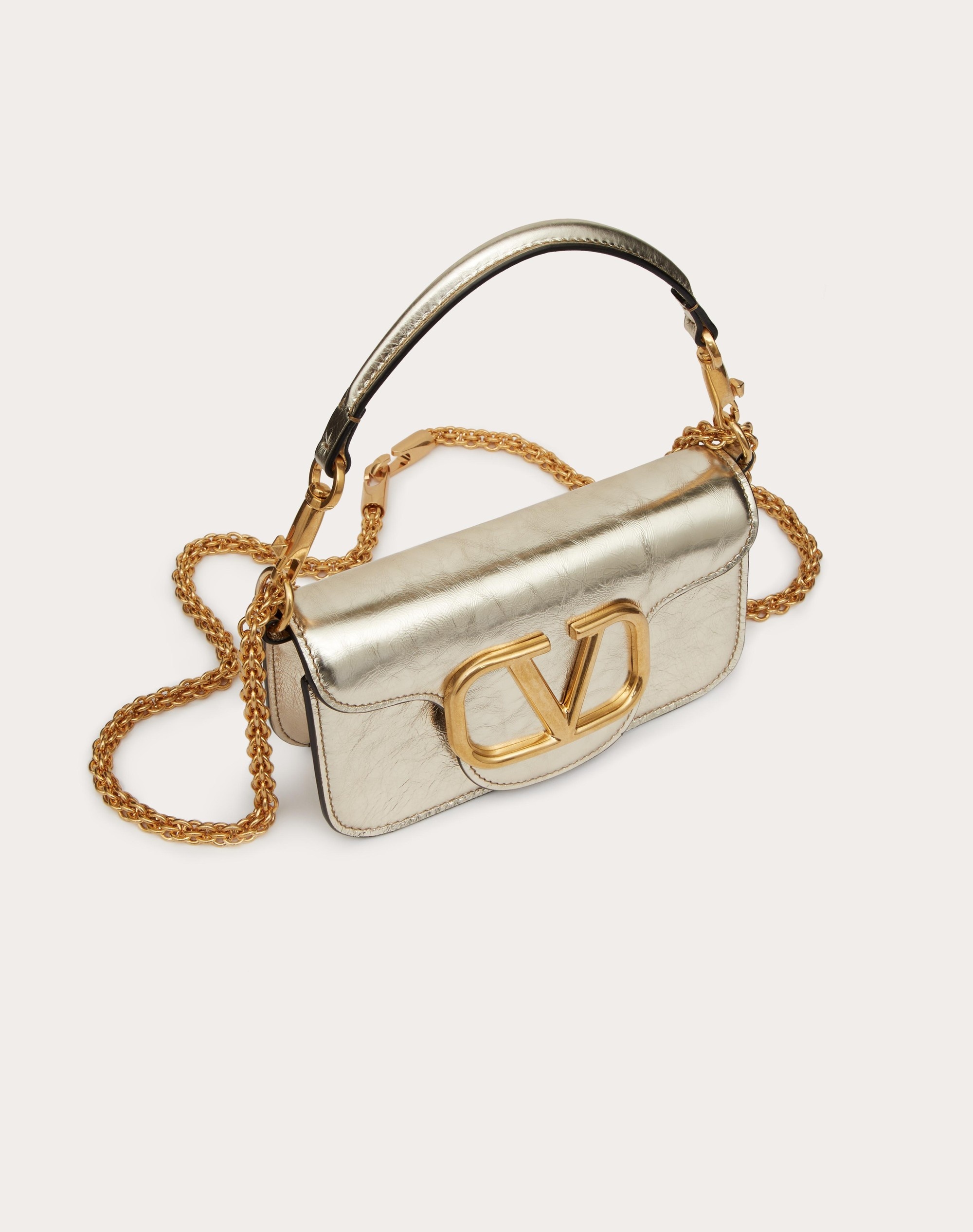 Valentino SMALL VALENTINO GARAVANI LOCÒ METALLIC CALFSKIN SHOULDER 