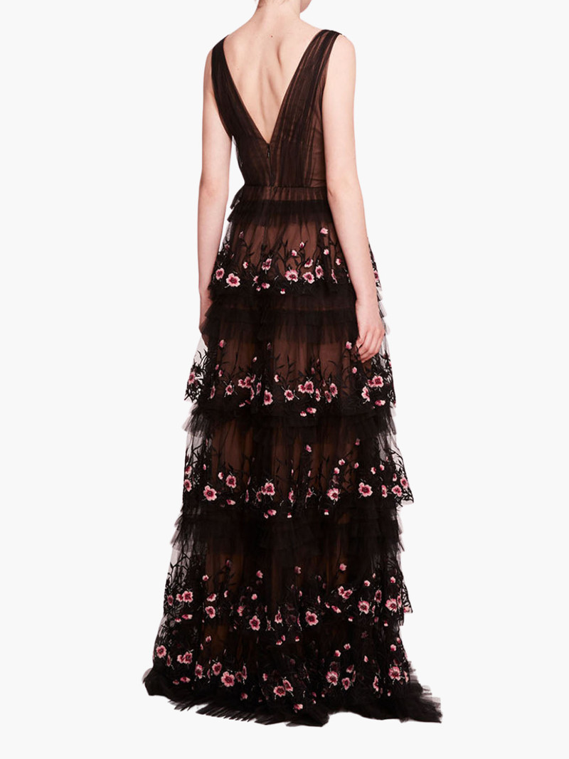 Marchesa TIERED TERRARIUM V-NECK GOWN outlook
