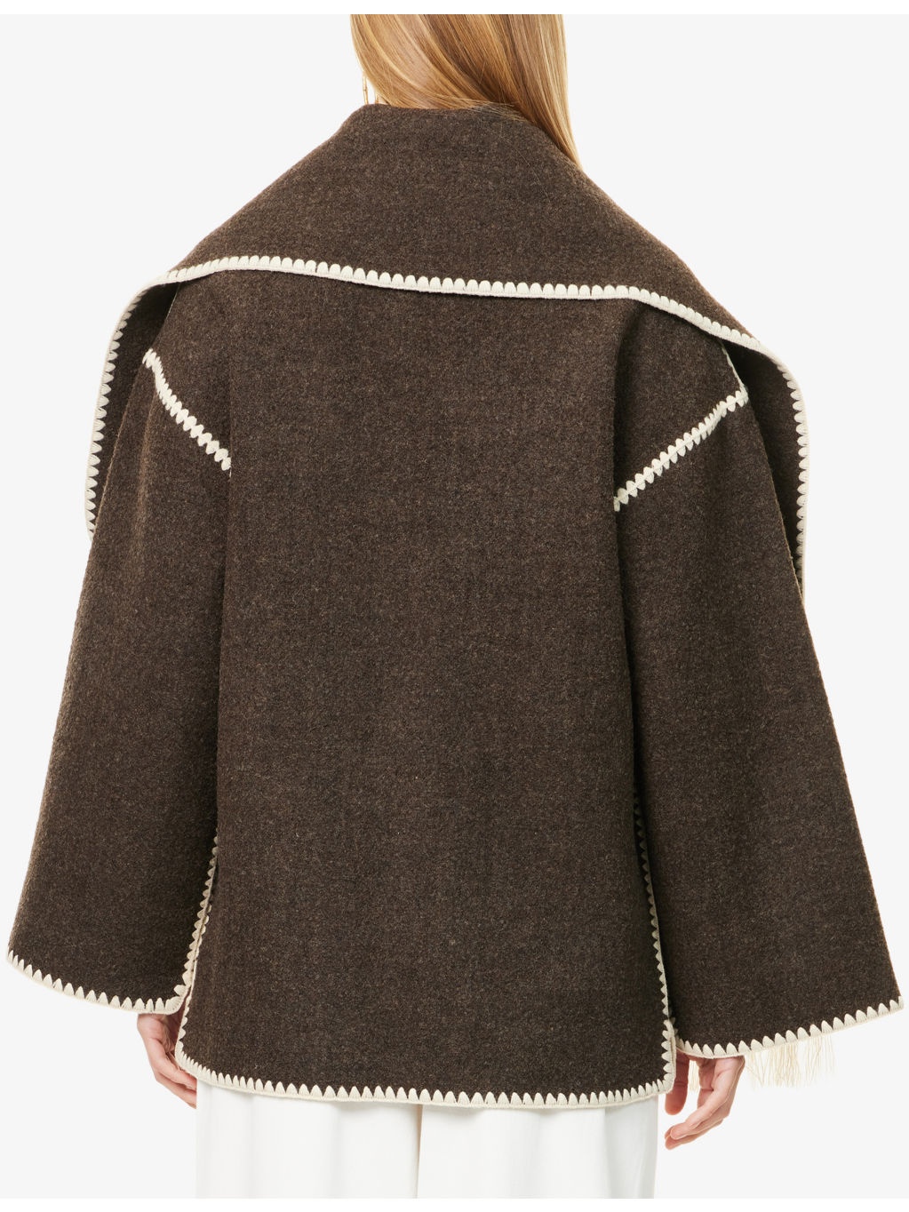 Embroidered-Trim Scarf Wool-Blend Jacket - 4