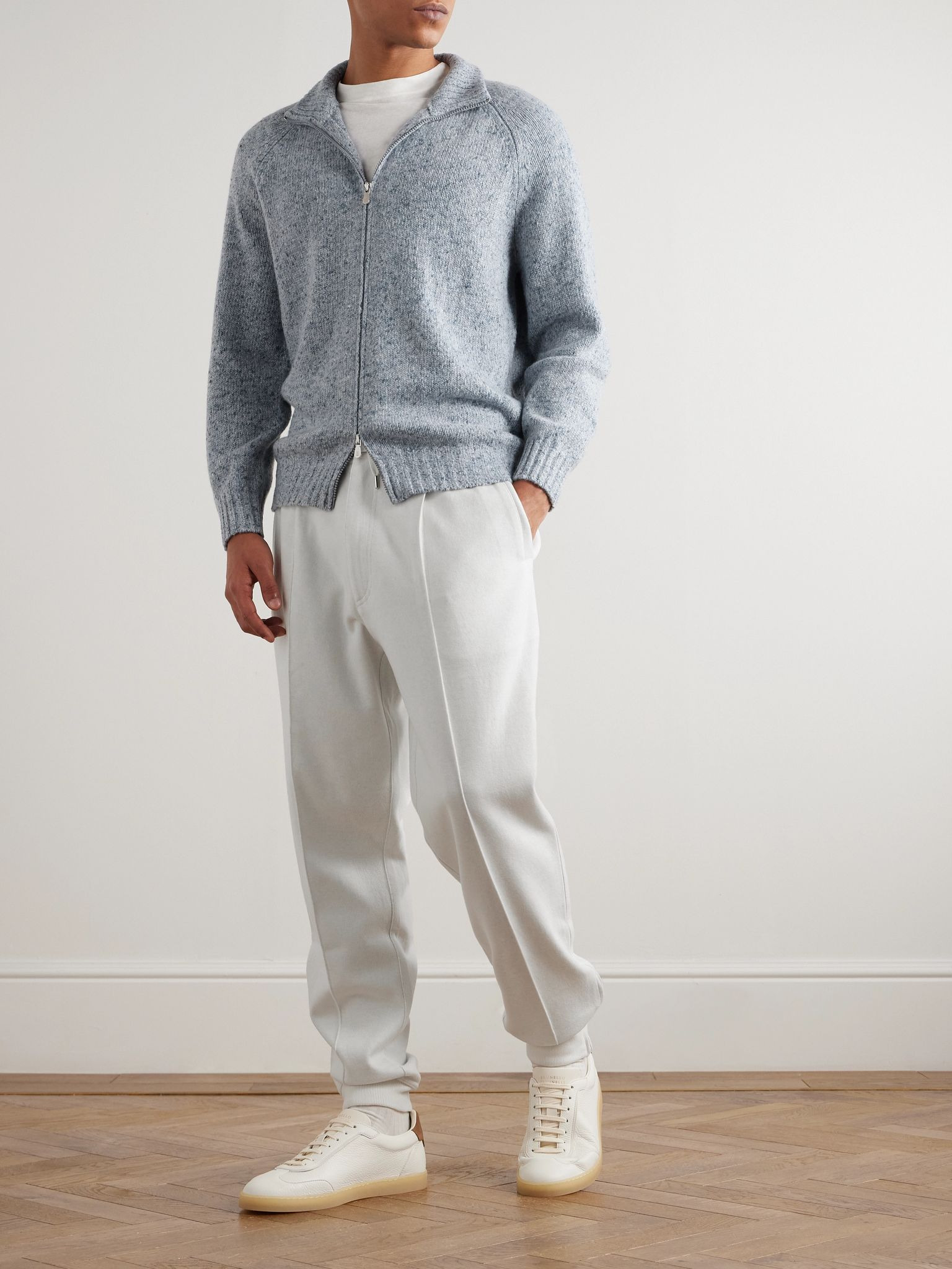 Tapered Pleated Cashmere-Blend Jersey Sweatpants White - 2