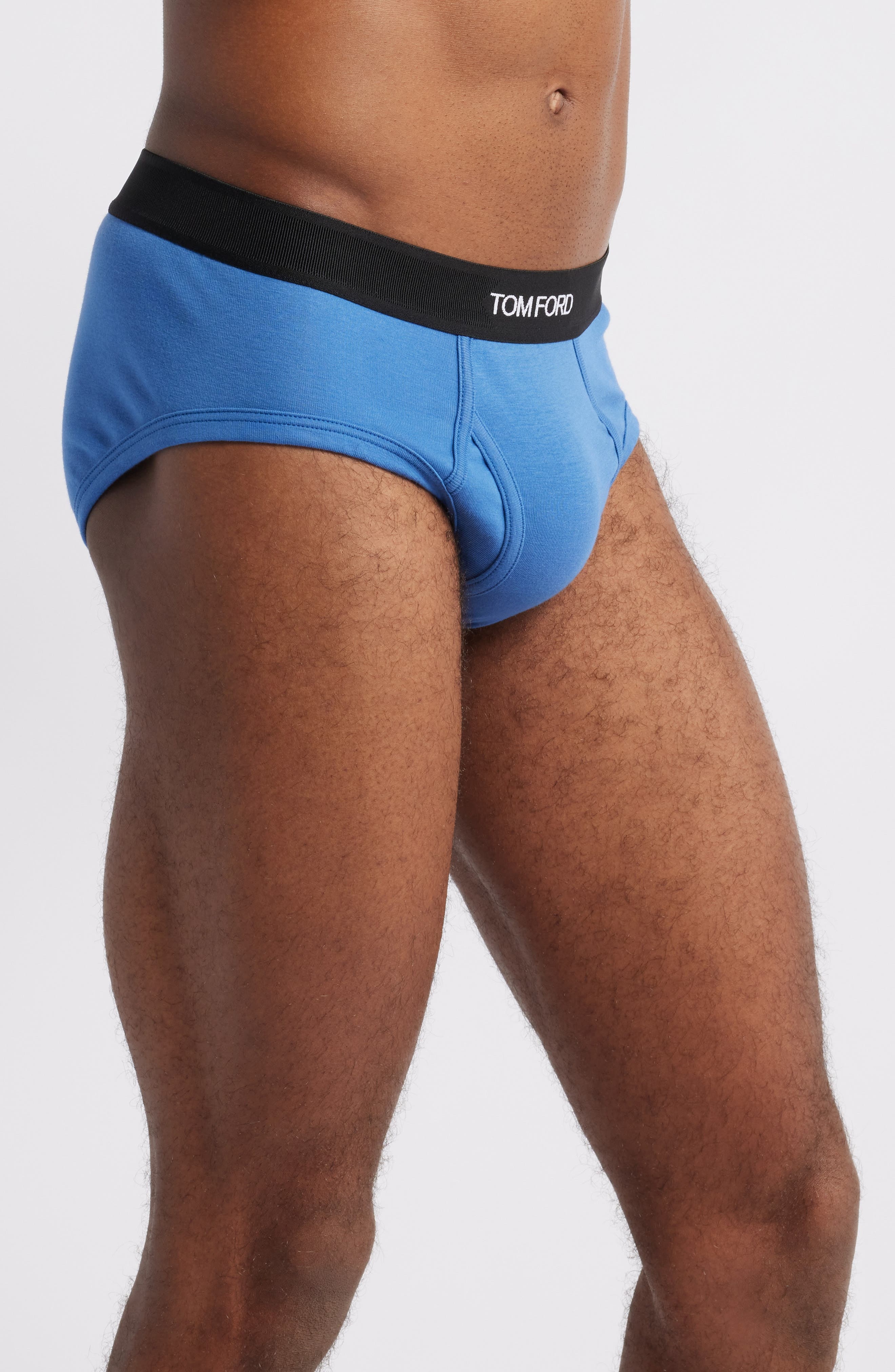 TOM FORD Cotton Stretch Jersey Briefs in Blue Navy Rigato at Nordstrom - 3