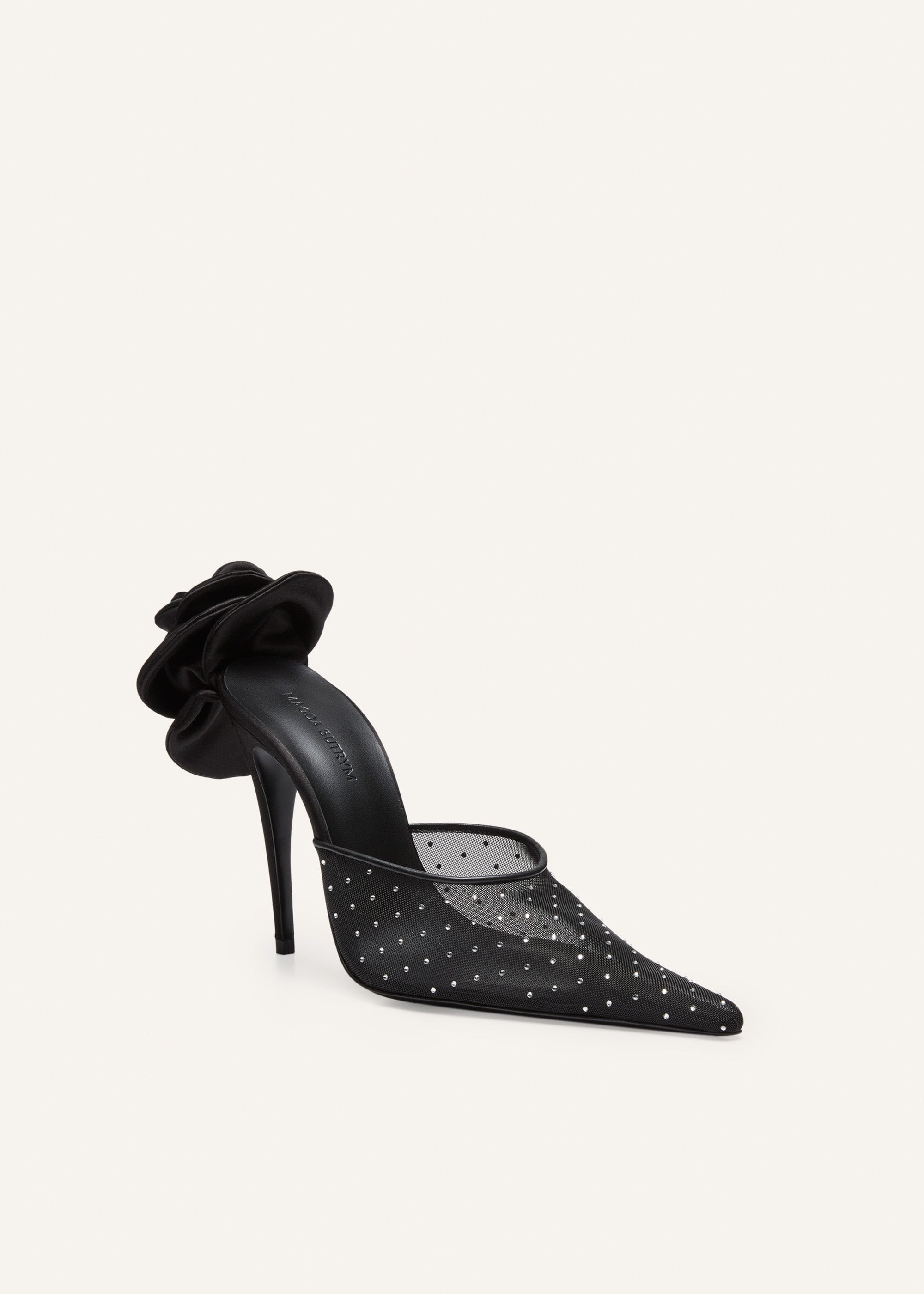 Pointed flower mules in black crystals - 2
