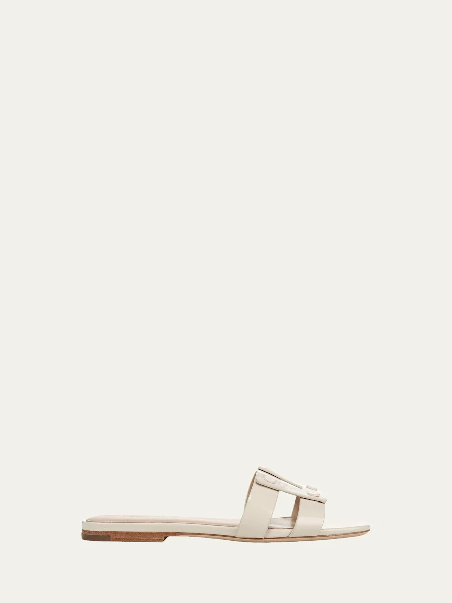 Via Patent Leather Flat Slide Sandals - 1