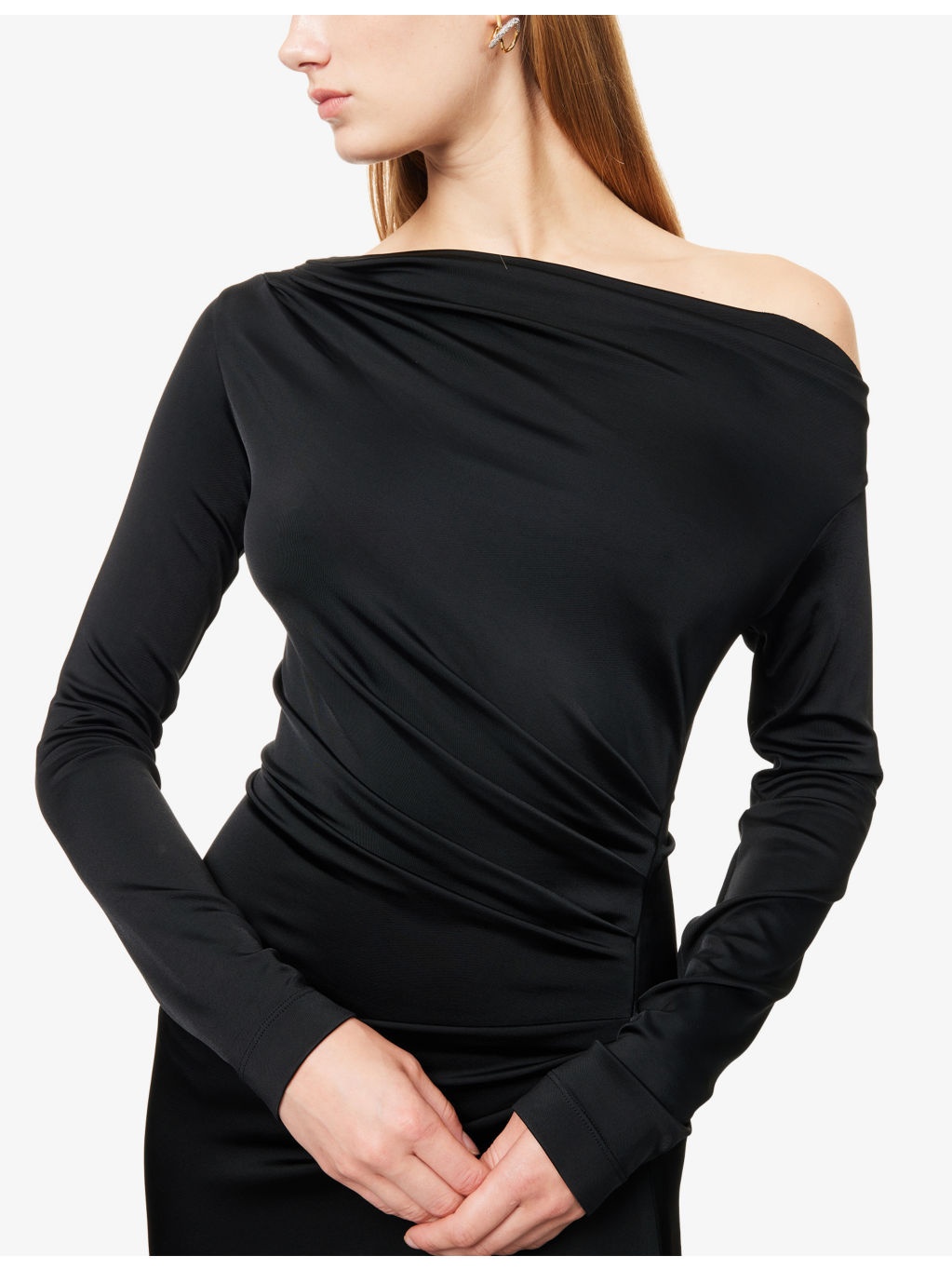 Off-Shoulder Draped Woven Maxi Dress - 5