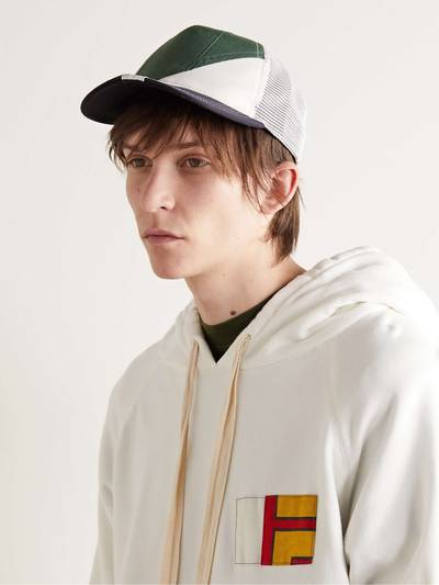 Greg Lauren Embroidered Patchwork Upcycled Canvas, Mesh and Twill Trucker Cap outlook