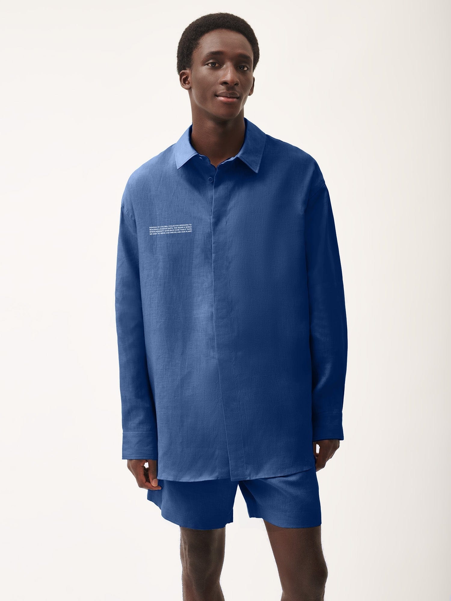 Mens DNA Linen Collared Long Sleeve Shirt - Lapis Blue - 2