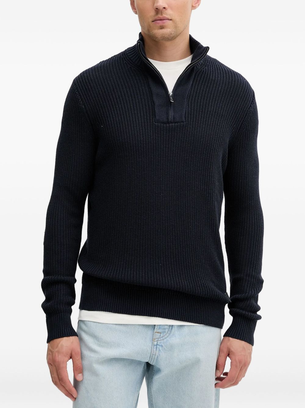 half-zip ribbed sweater - 1