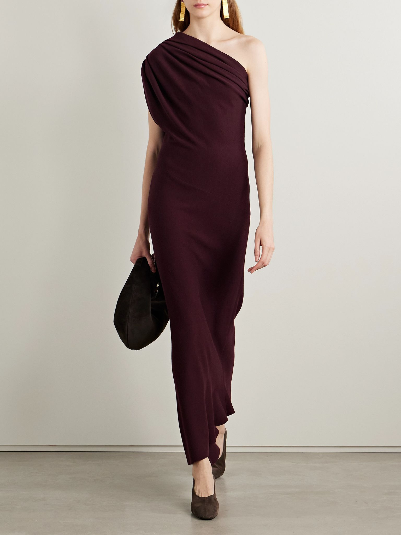 Coast one-shoulder wool-blend maxi dress Burgundy - 2