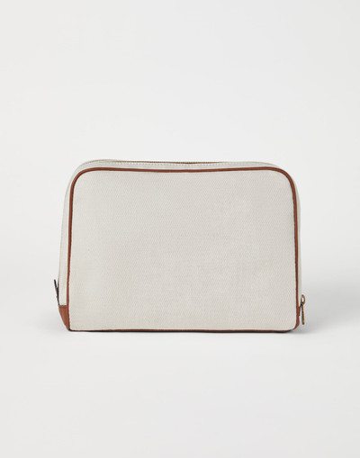 Brunello Cucinelli Cotton and linen cavalry and calfskin beauty case outlook