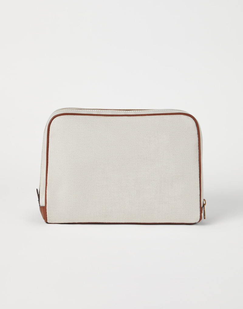 Brunello Cucinelli Cotton and linen cavalry and calfskin beauty case outlook