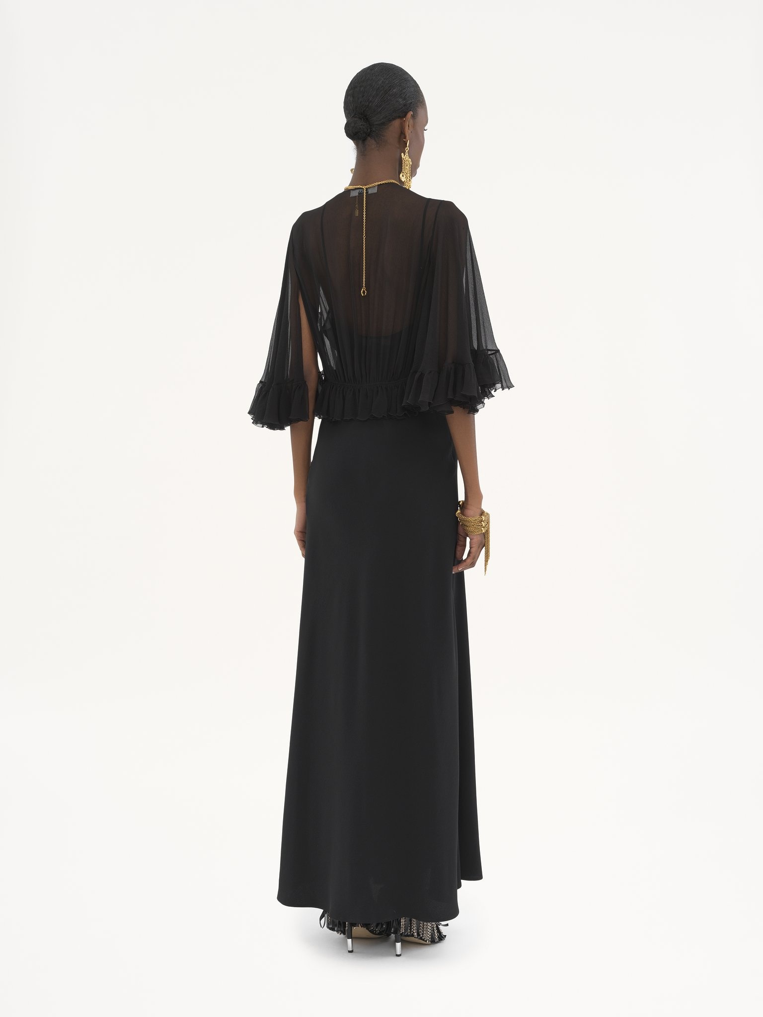 V-NECK LONG DRESS IN CRÊPE SATIN - 5