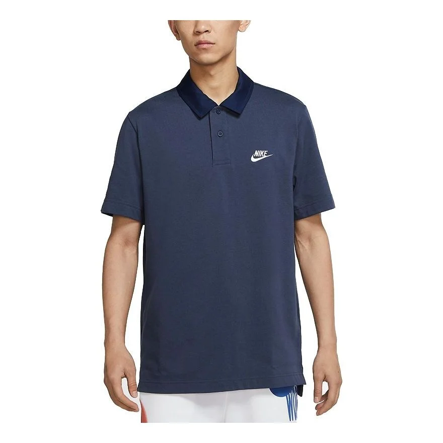 Men's Nike Sportswear Athleisure Casual Sports Rugby Short Sleeve Lapel Navy Blue Polo Shirt DD4713- - 1