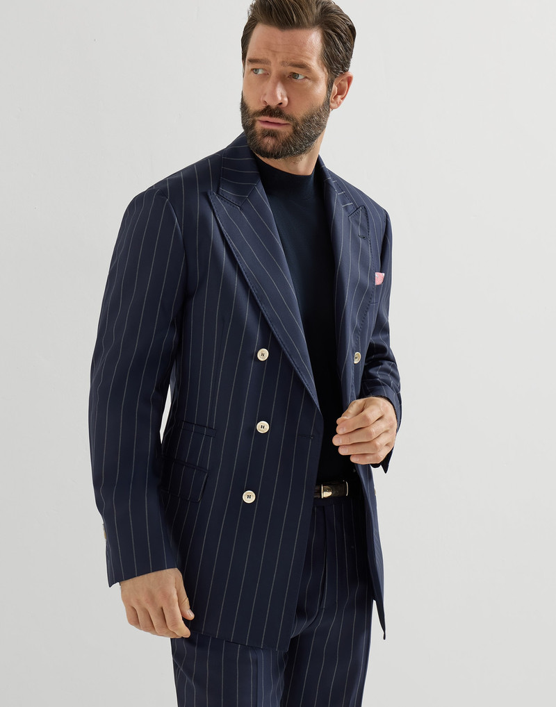 One-and-a-half-breasted blazer in super 150s virgin wool wide chalk stripe batavia 5
