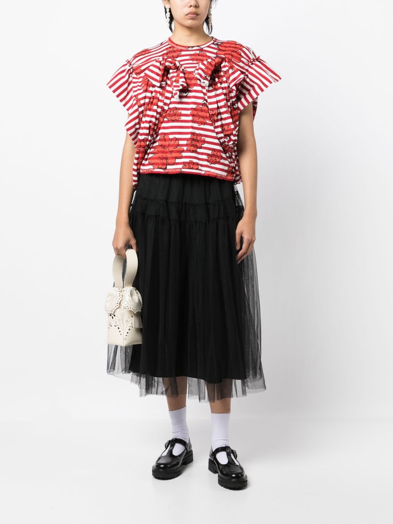 tao comme des garcons フローラル ラッフルディテールＴ Comme Des Garçons TAO Layered cotton-blend Top | White