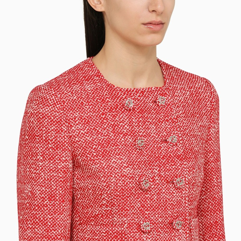 Gucci Red/White Tweed Double-Breasted Jacket Women 4