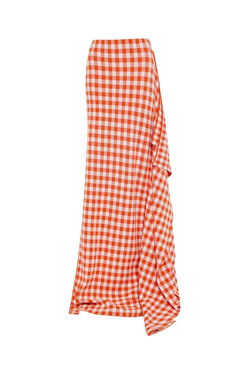 KNITTED FITTED MAXI SKIRT WITH SIDE PANEL RED WHITE GINGHAM 6