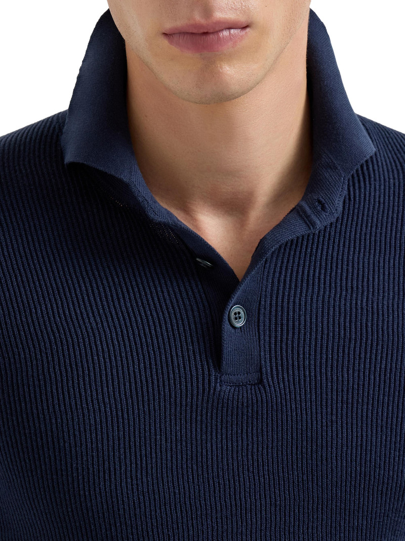 Men's Cotton English Rib Knit Polo Shirt - Navy Blue 5
