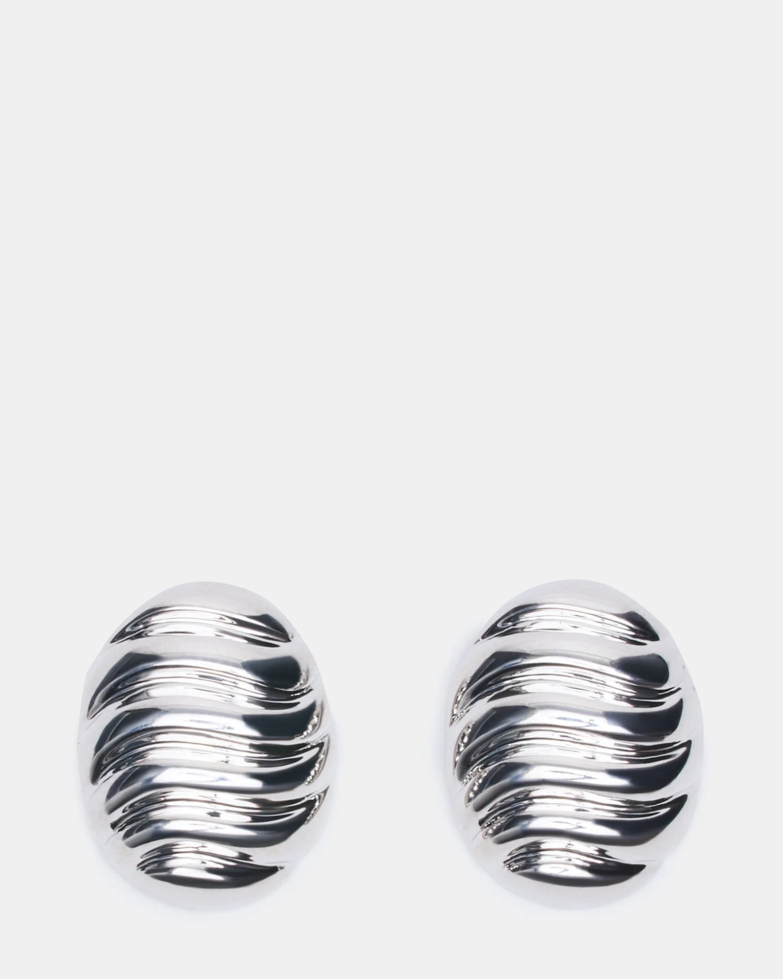 GROOVED CIRCULAR STUD EARRINGS SILVER - 1