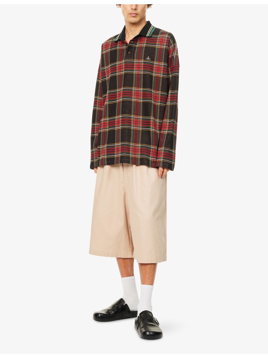 Oversized Tartan Cotton-Jersey Polo Top - 2