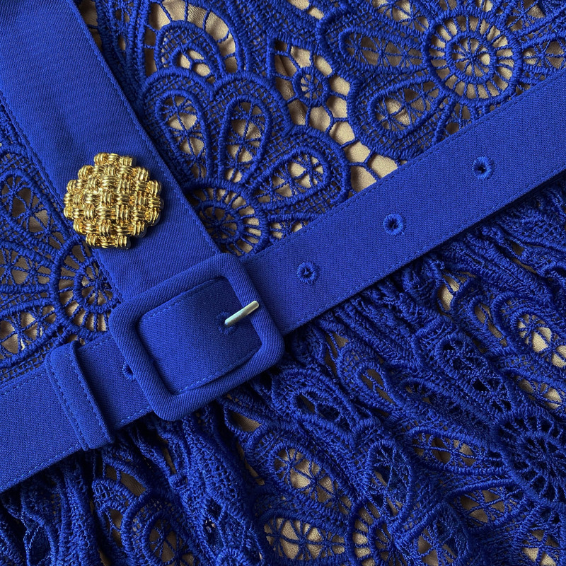Blue Lace Midi Dress Contrast Collar 6